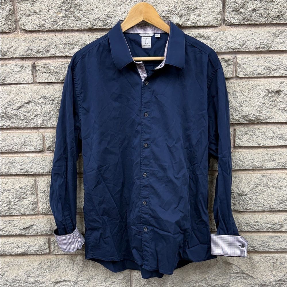 Tristan Men's Deep Blue Casual Button Down Shirt